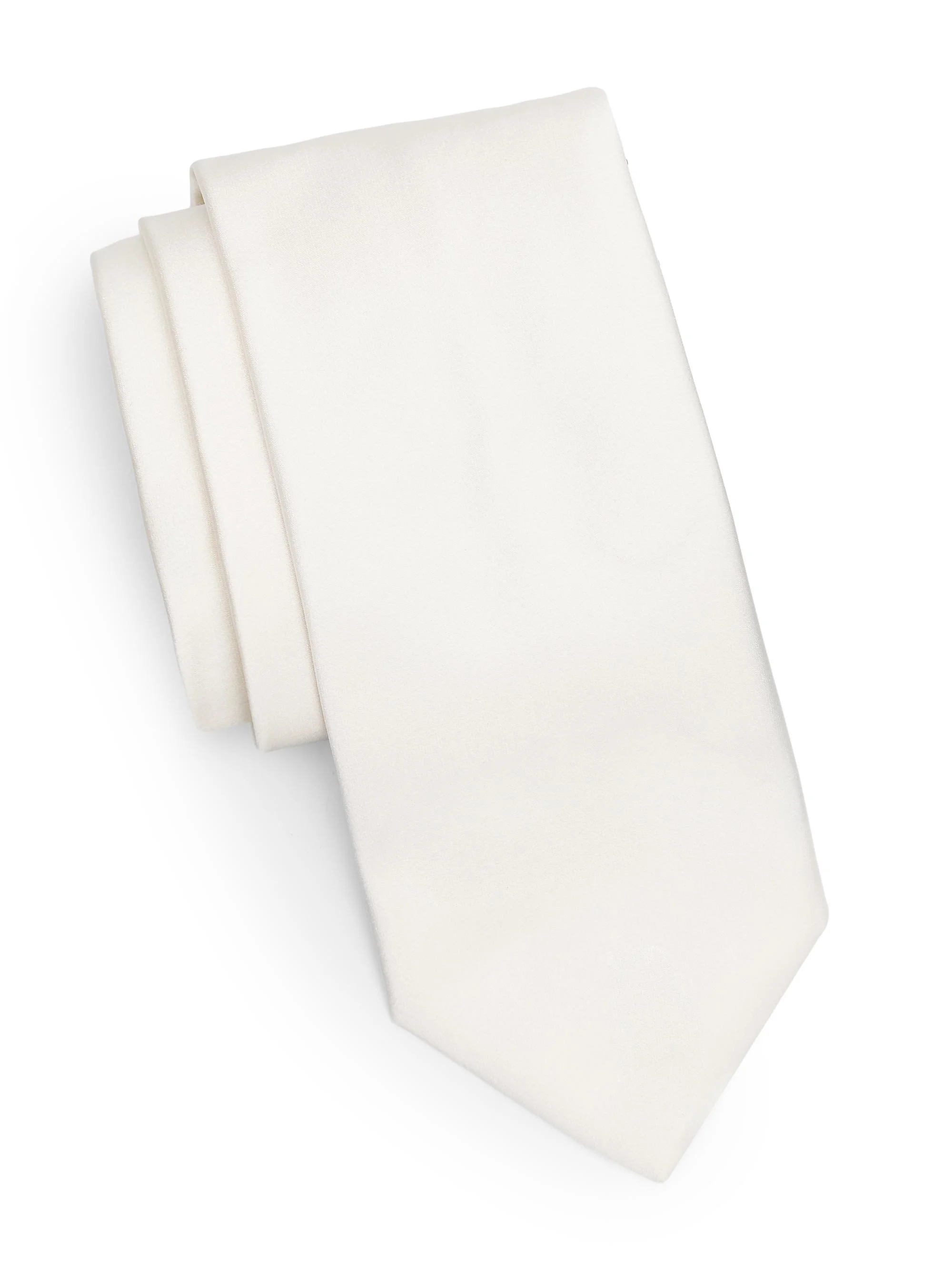Men's Solid Satin Silk Tie - White - 1