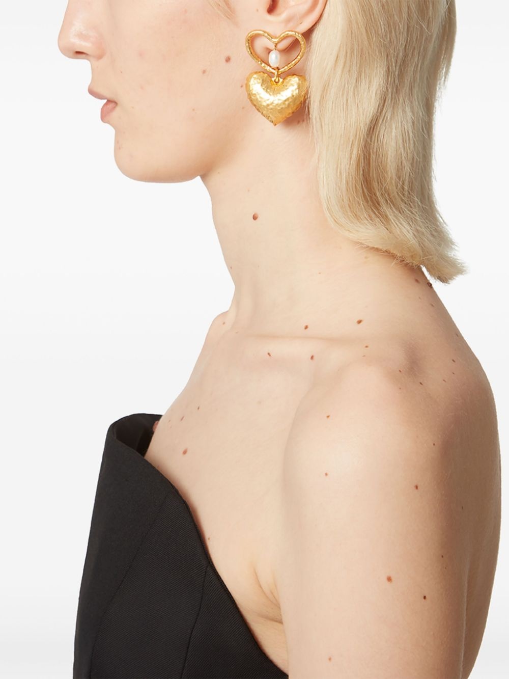 double heart brass earrings - 2