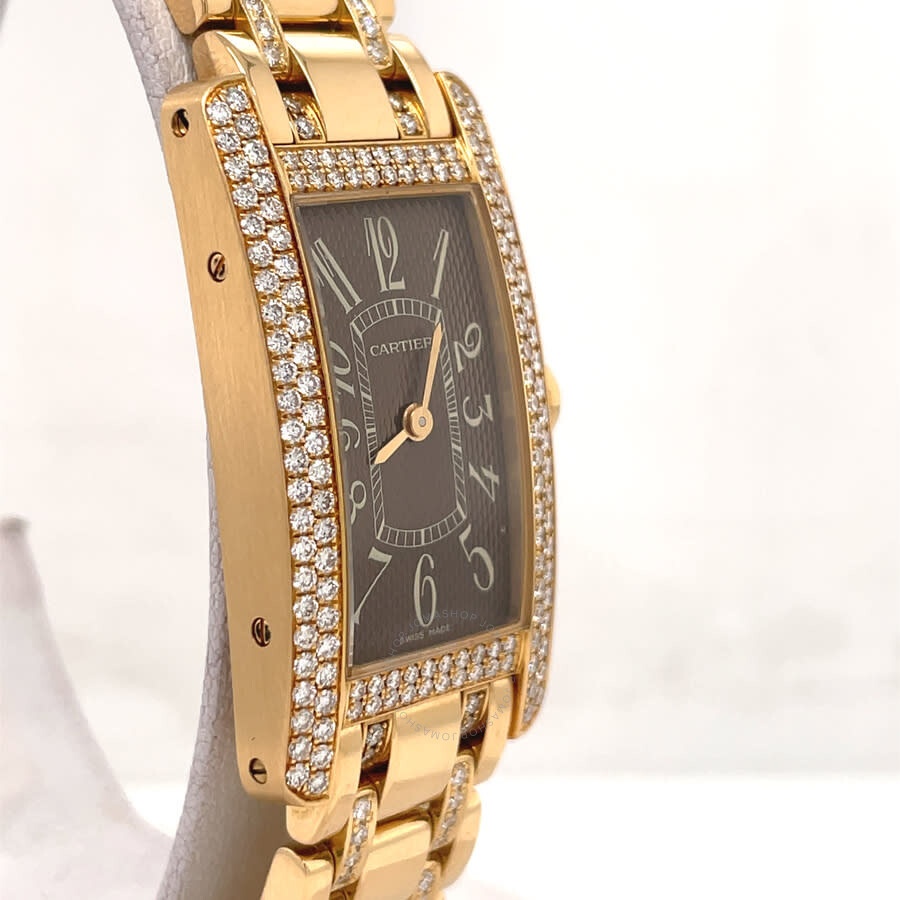 Pre-owned Cartier Tank Americaine Quartz Diamond Brown Dial Ladies Watch 2482 - 3