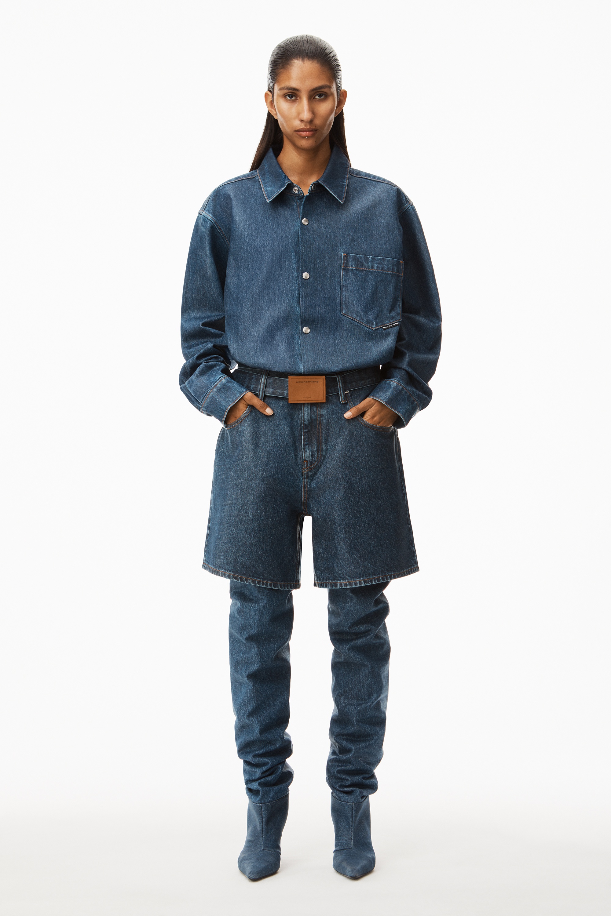 OVERSIZED SHIRT IN COATED DENIM - 6