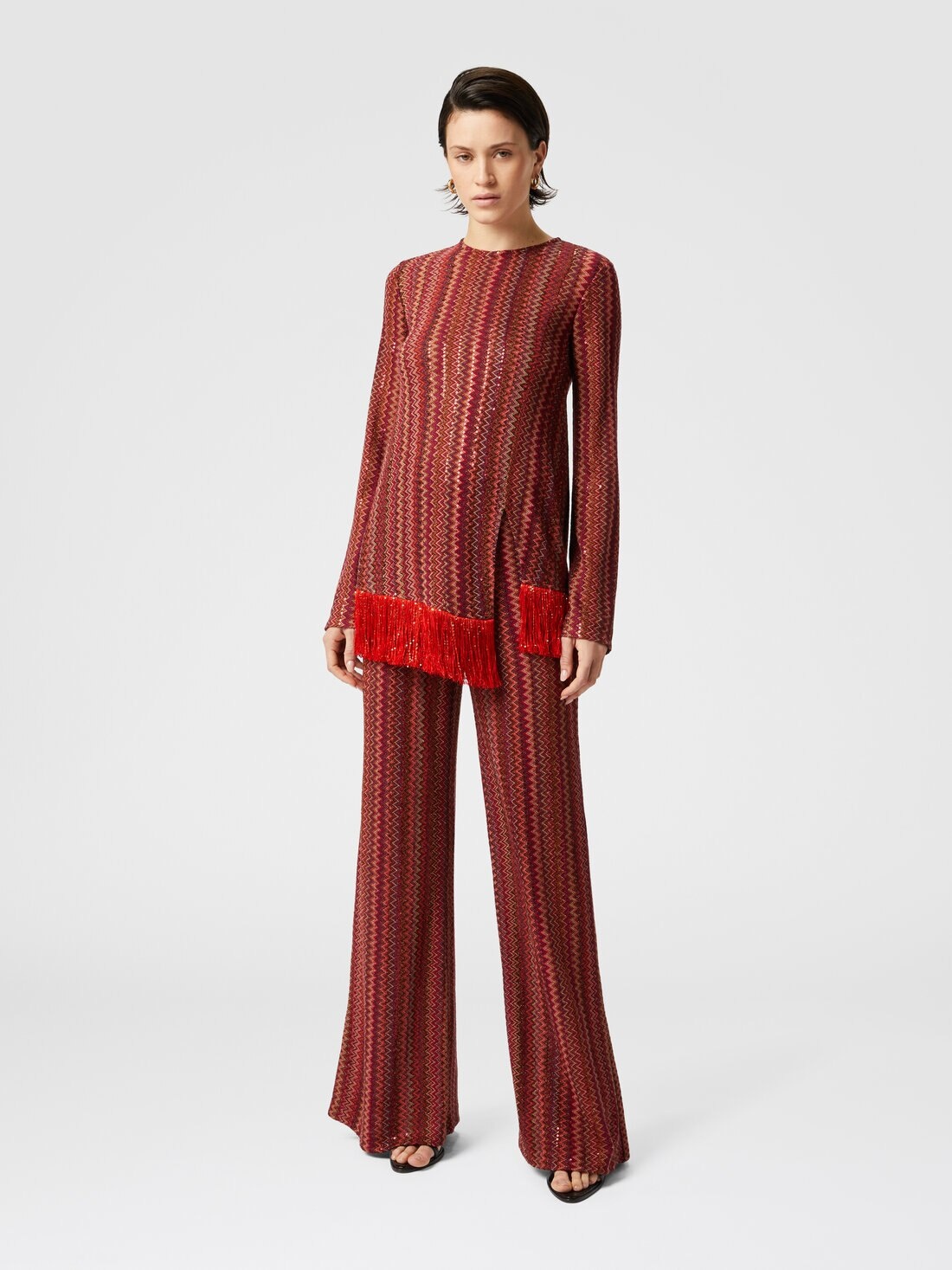 Flare trousers in zigzag viscose blend with sequins - 2