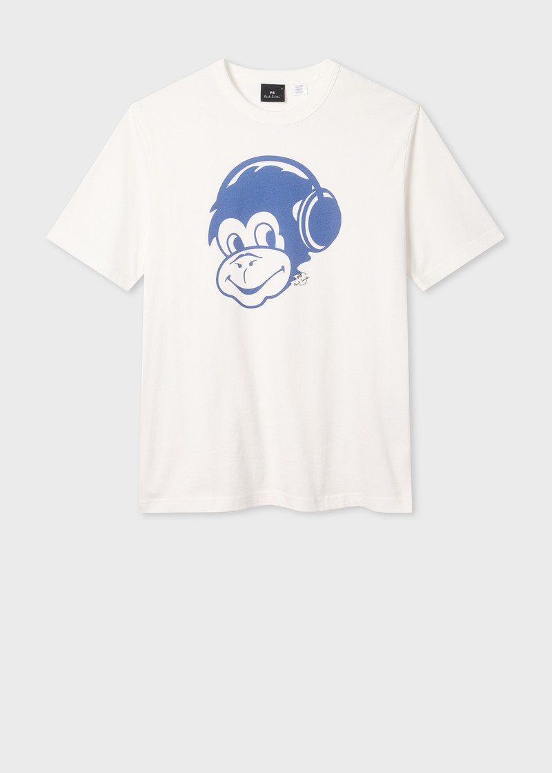 White 'Monkey Headphones' Print T-Shirt 1