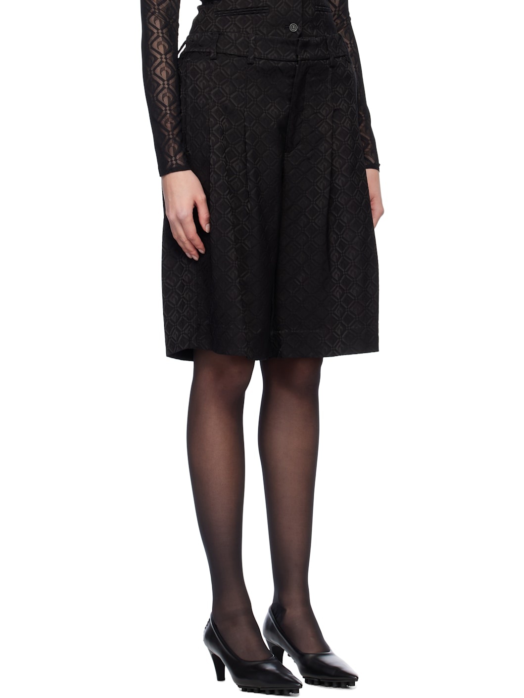 Black Moon Diamond Jacquard Tailoring Shorts - 2