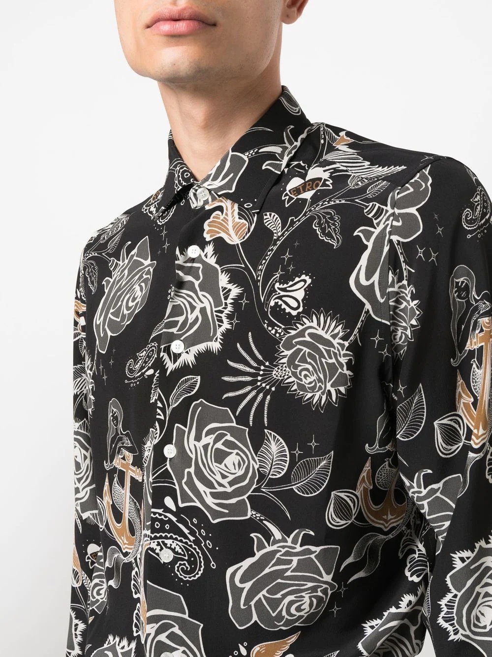 rose-print silk button-up shirt - 5