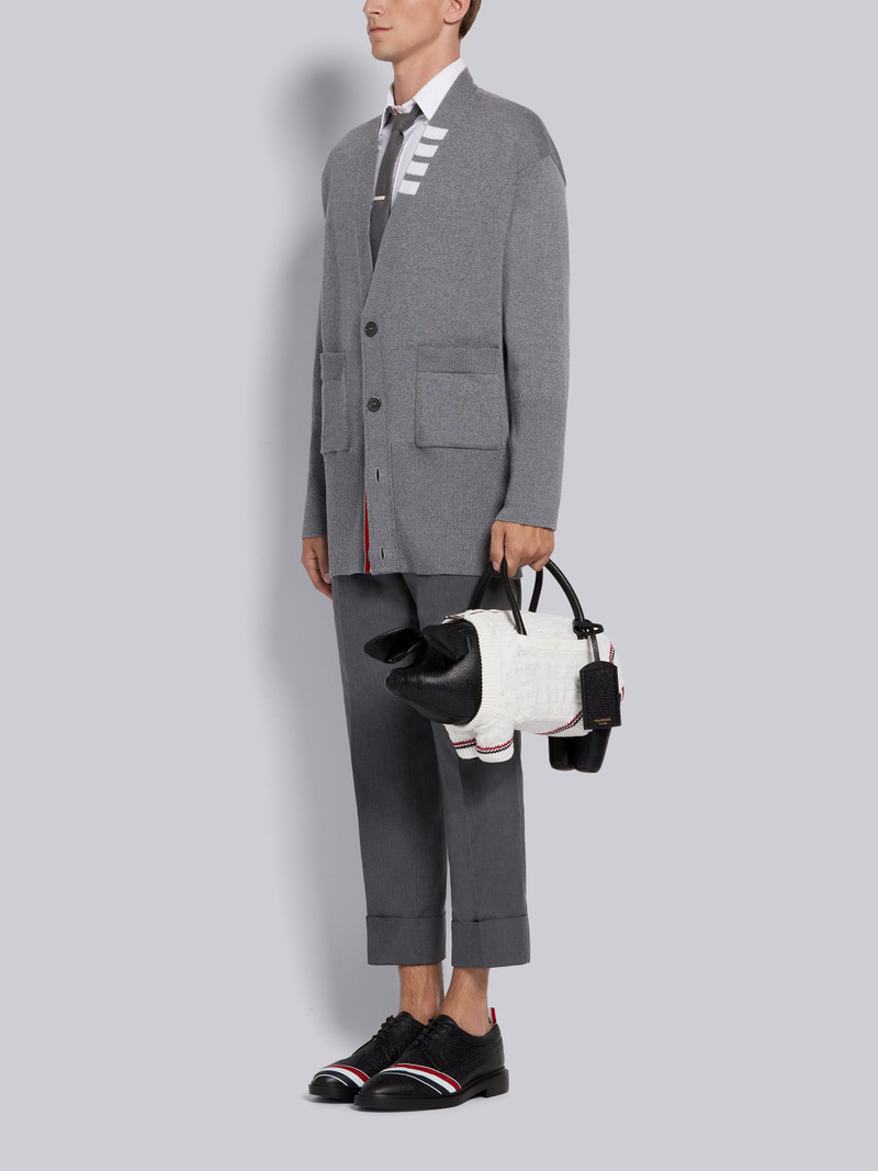 Black Pebbled Calfskin Cotton Aran Cable Sweater Pig Bag 6