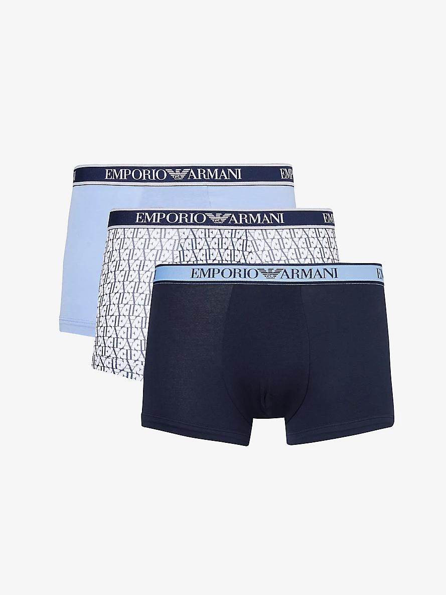 Branded-waistband pack of three stretch-cotton trunks - 1