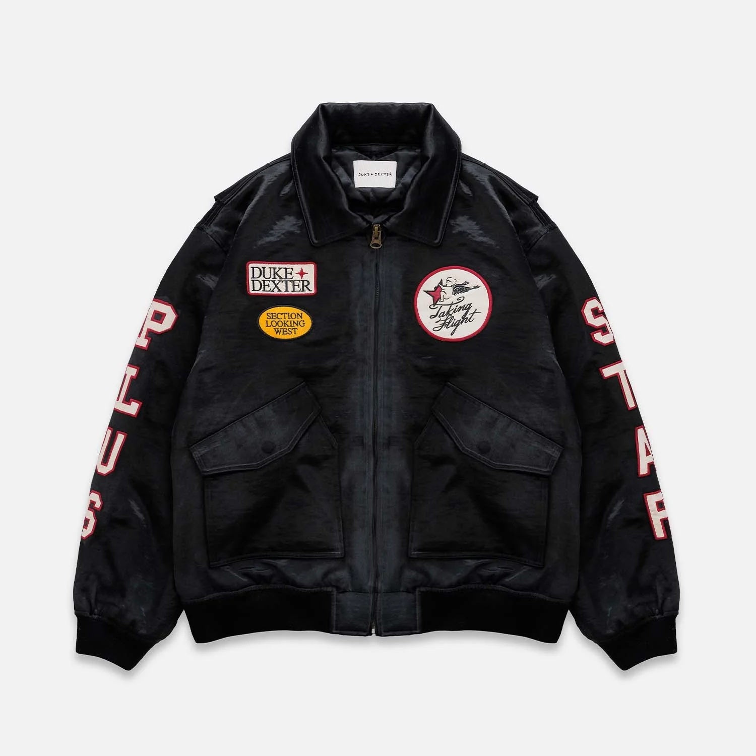 Plus Black Satin Bomber Jacket - 1