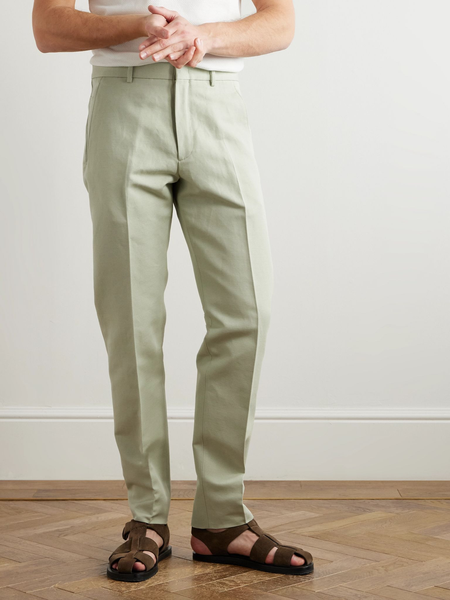 Cedric Tapered Cotton and Linen-Blend Canvas Trousers Mint - 3