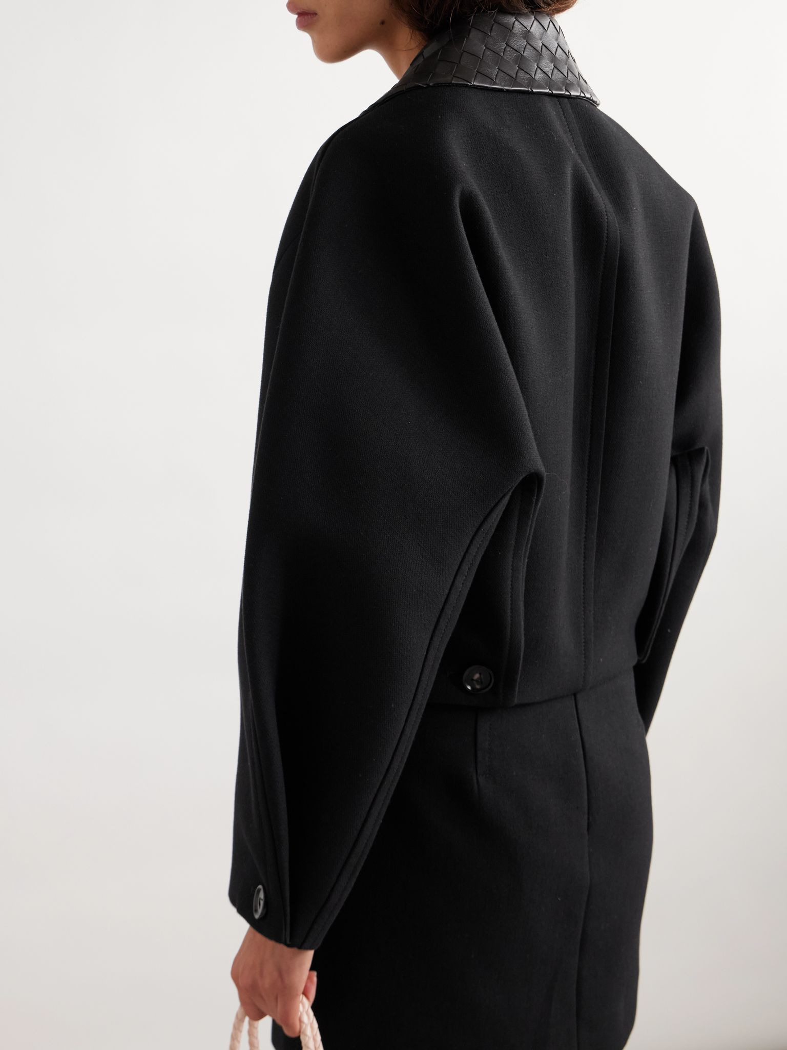 Convertible intrecciato leather-trimmed cotton-blend jacket Black - 3
