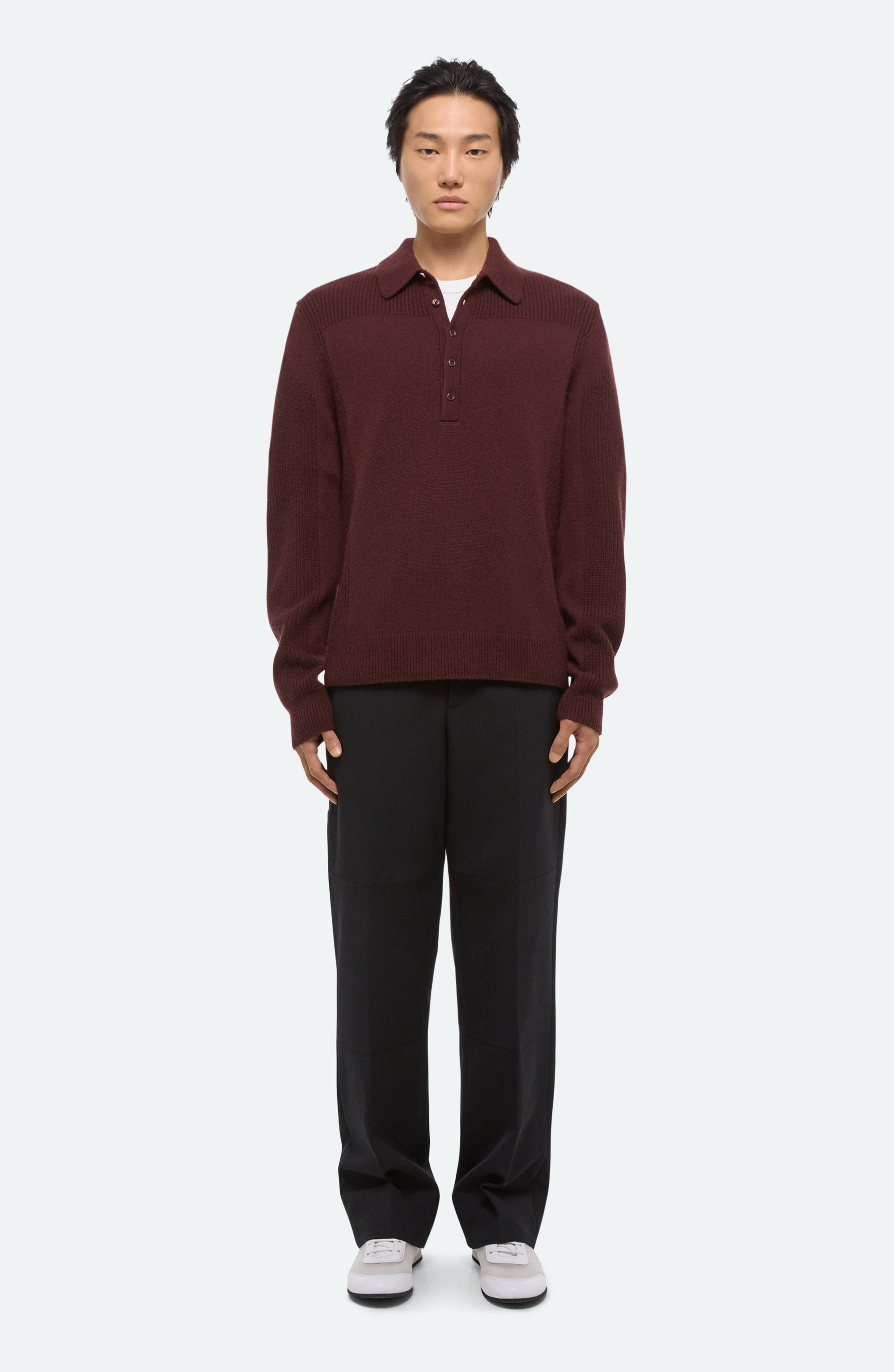 Helmut Lang Block Polo Sweater in Dark Burgundy - 8