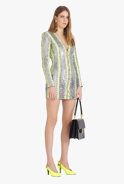 Balmain Short silver and lime-green embroidered dress outlook