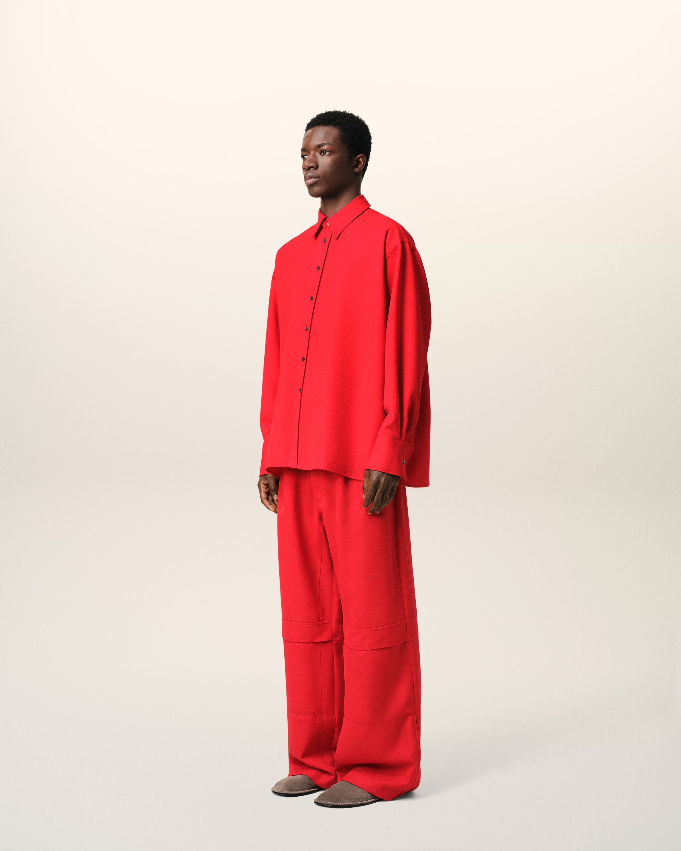 RED WOOL BACK SLIT LOOSE SHIRT - 6