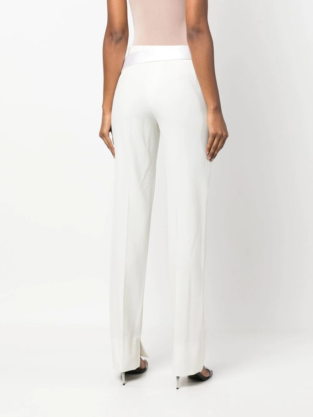 satin-waistband detail trousers - 4