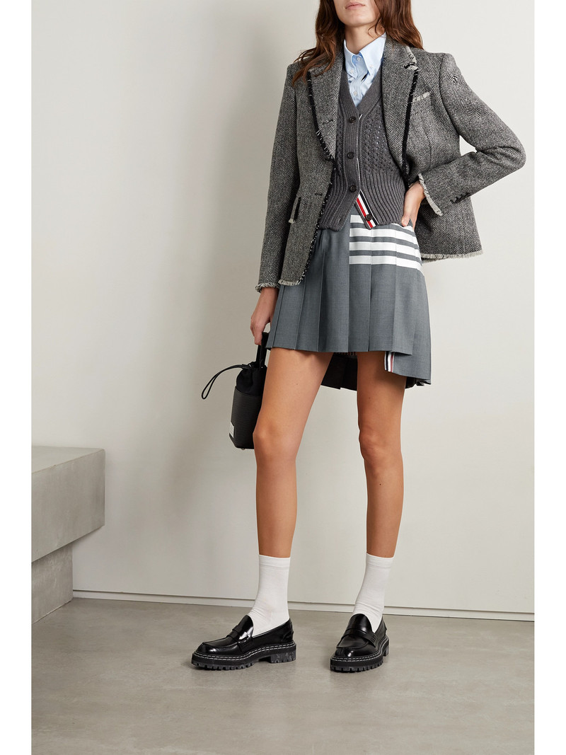 Thom Browne Grosgrain-trimmed Pleated Striped Wool Mini Skirt outlook