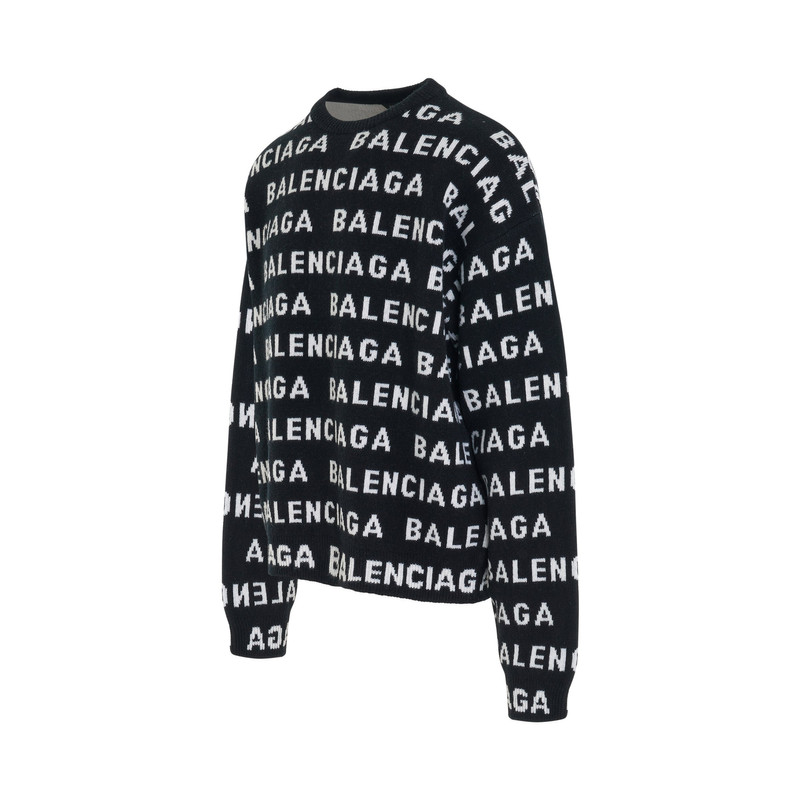 BALENCIAGA All-Over Logo Knit Sweater in Black/White outlook