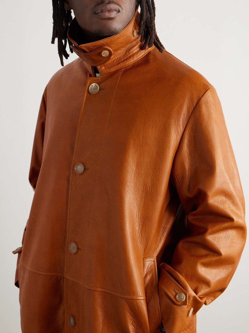 Panelled Glossed Textured-Leather Coat 5