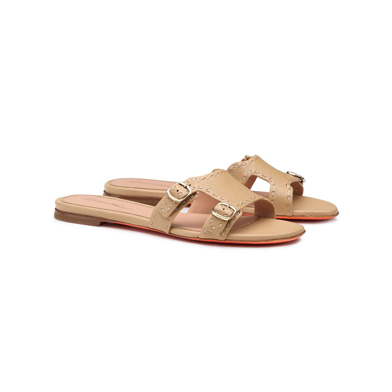 Santoni Women's beige leather Didi slide sandal outlook