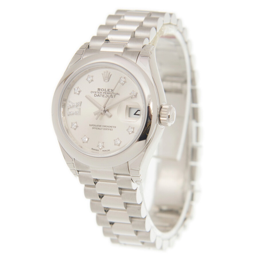 Rolex Lady-Datejust 28 Silver Dial Platinum President Automatic Ladies Watch 279166SRDP - 3