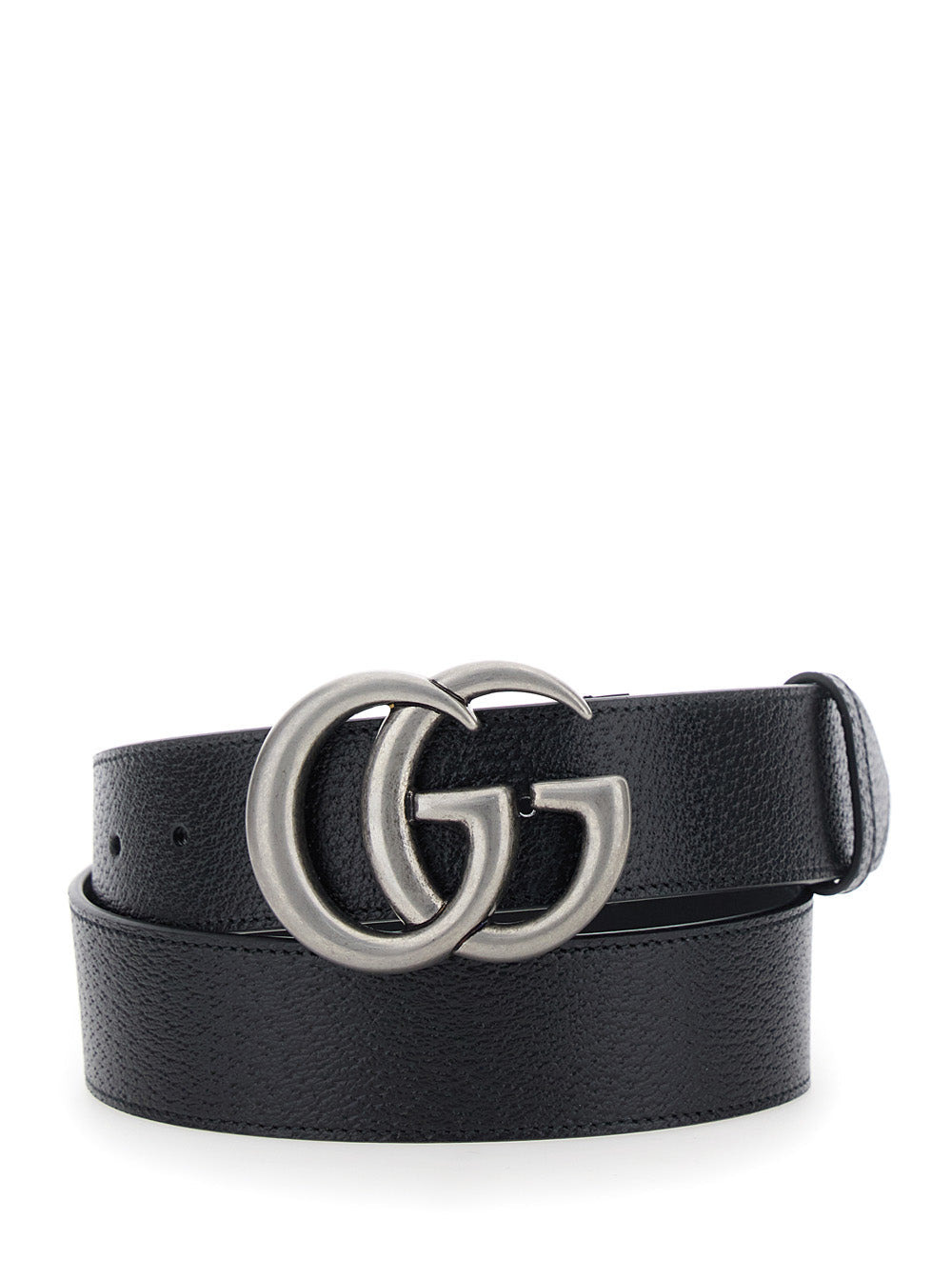 Gucci Men Black Belt With Gg Buckle In Leather Man - 1