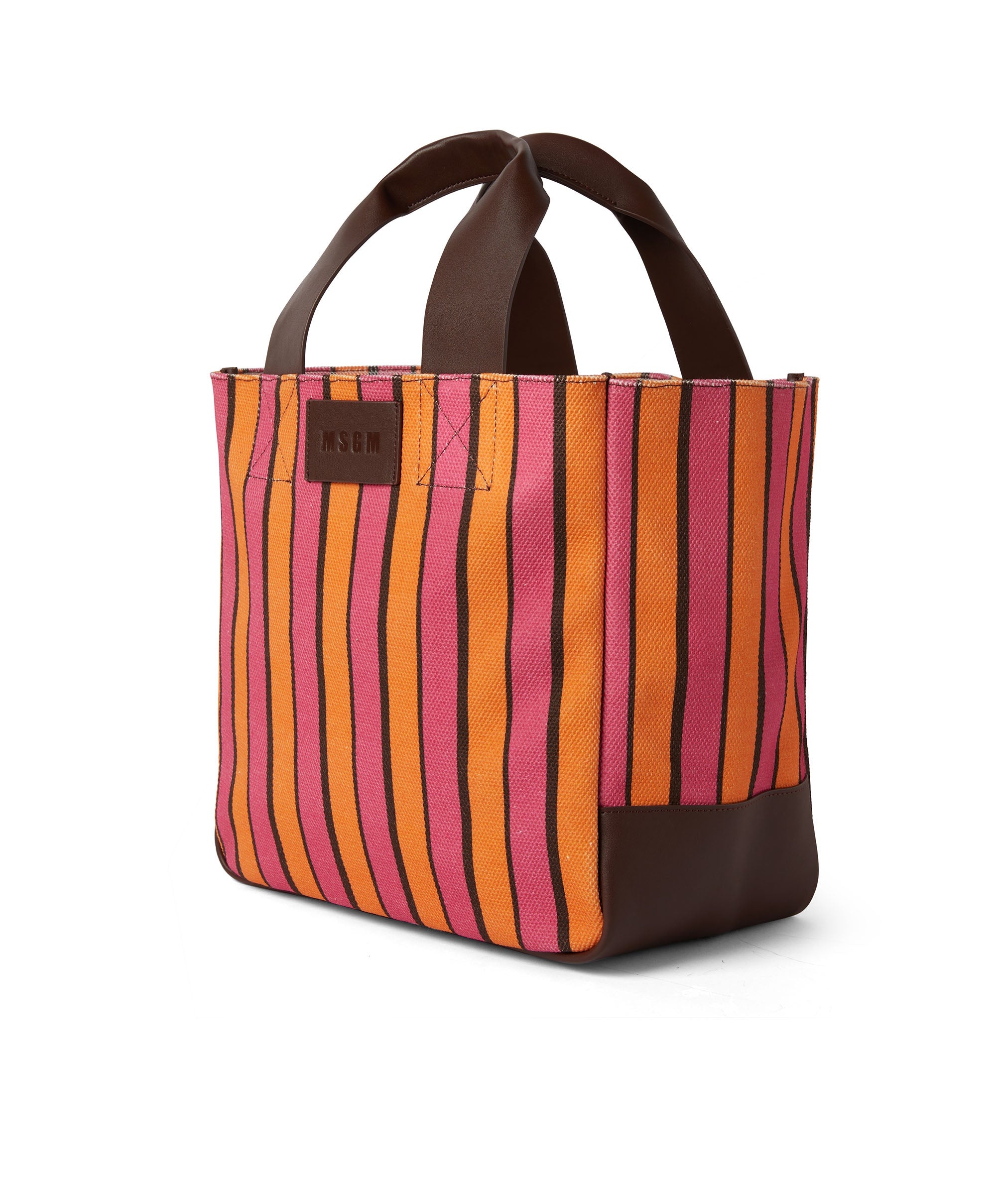 Striped cotton tote bag with leather handles - 3