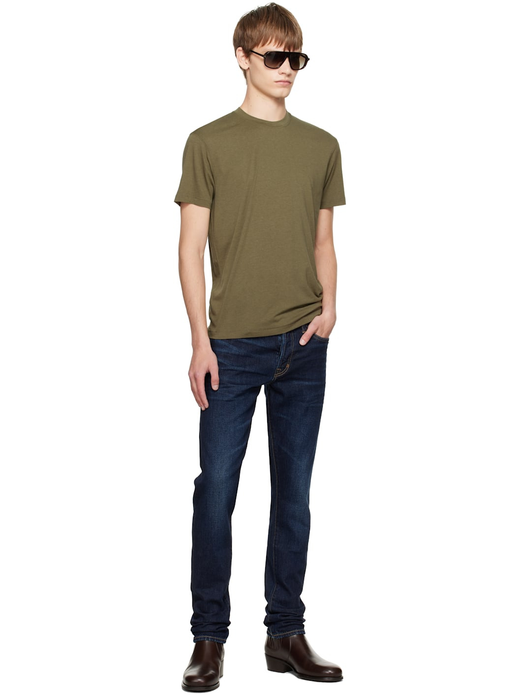 Khaki Lyocell Cotton Crewneck T-shirt - 4