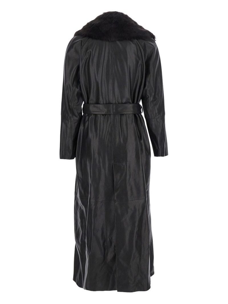 NOUR HAMMOUR faux-fur lapels belted leather coat outlook