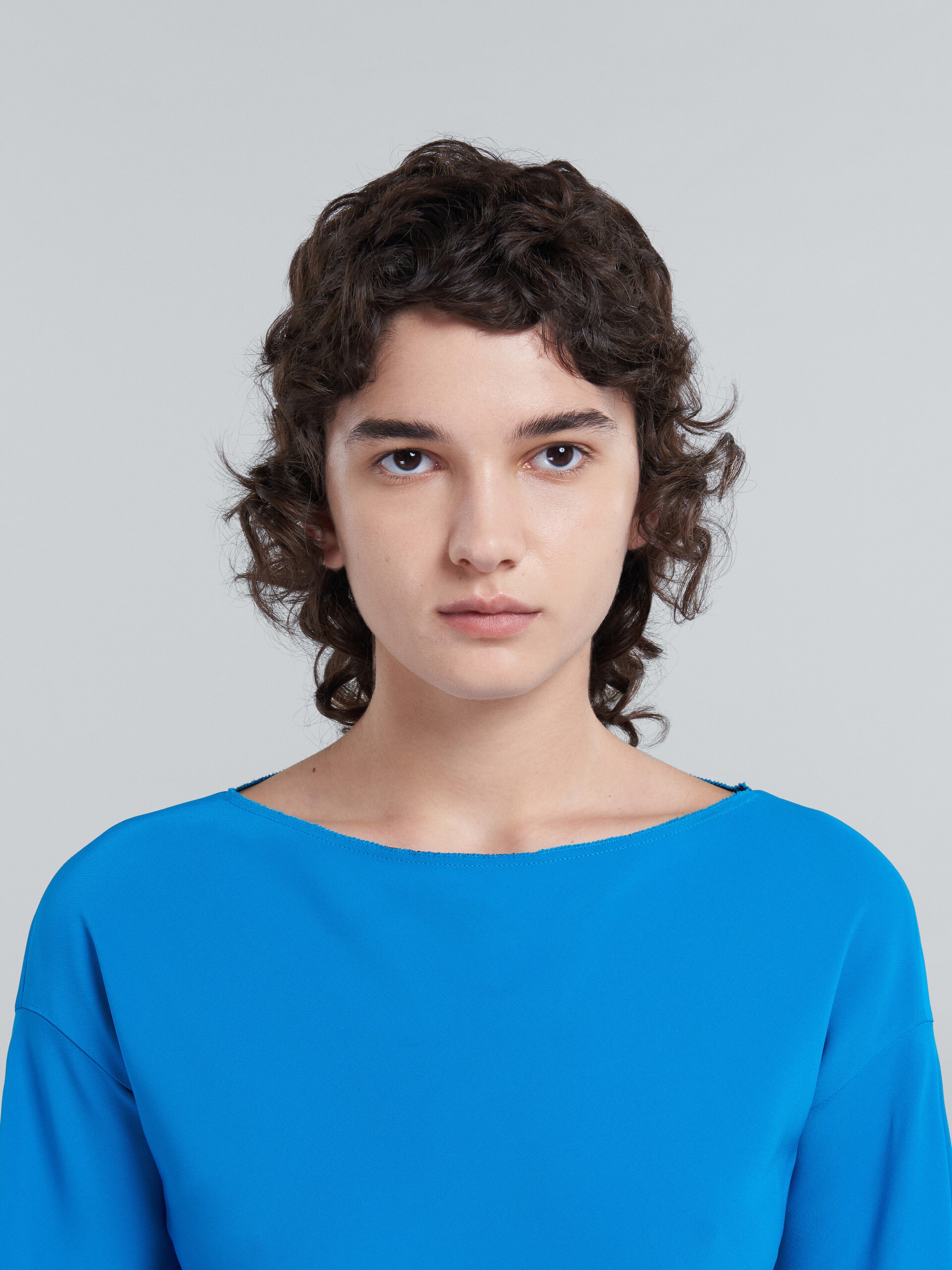 BLUE STRETCH CADY LONG DRESS - 4