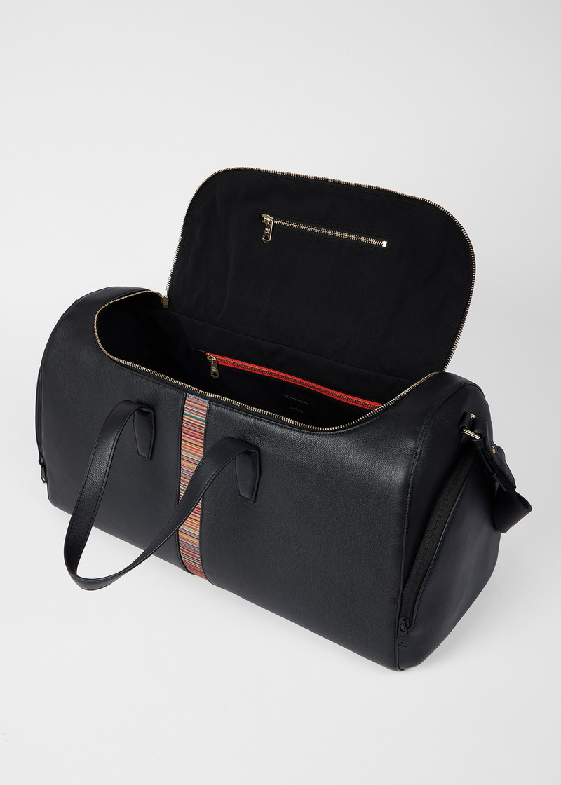 Black Leather 'Signature Stripe' Holdall Bag 4