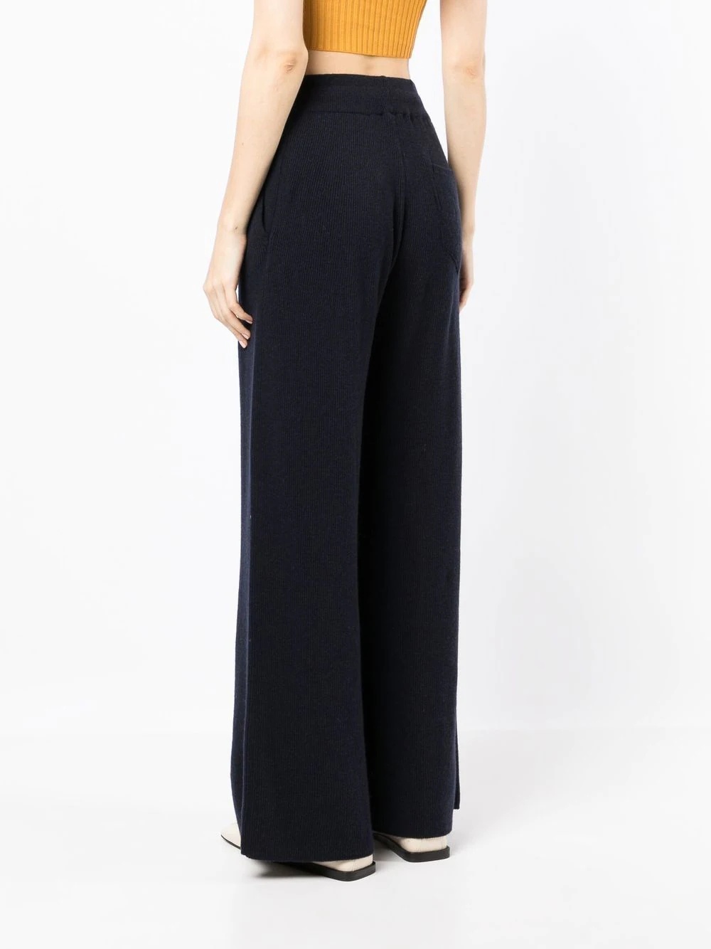ribbed drawstring wide-leg trousers - 4