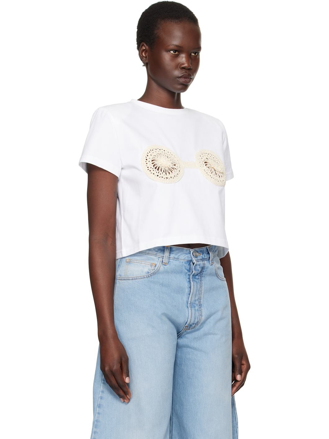 White Crochet Bra T-Shirt - 2