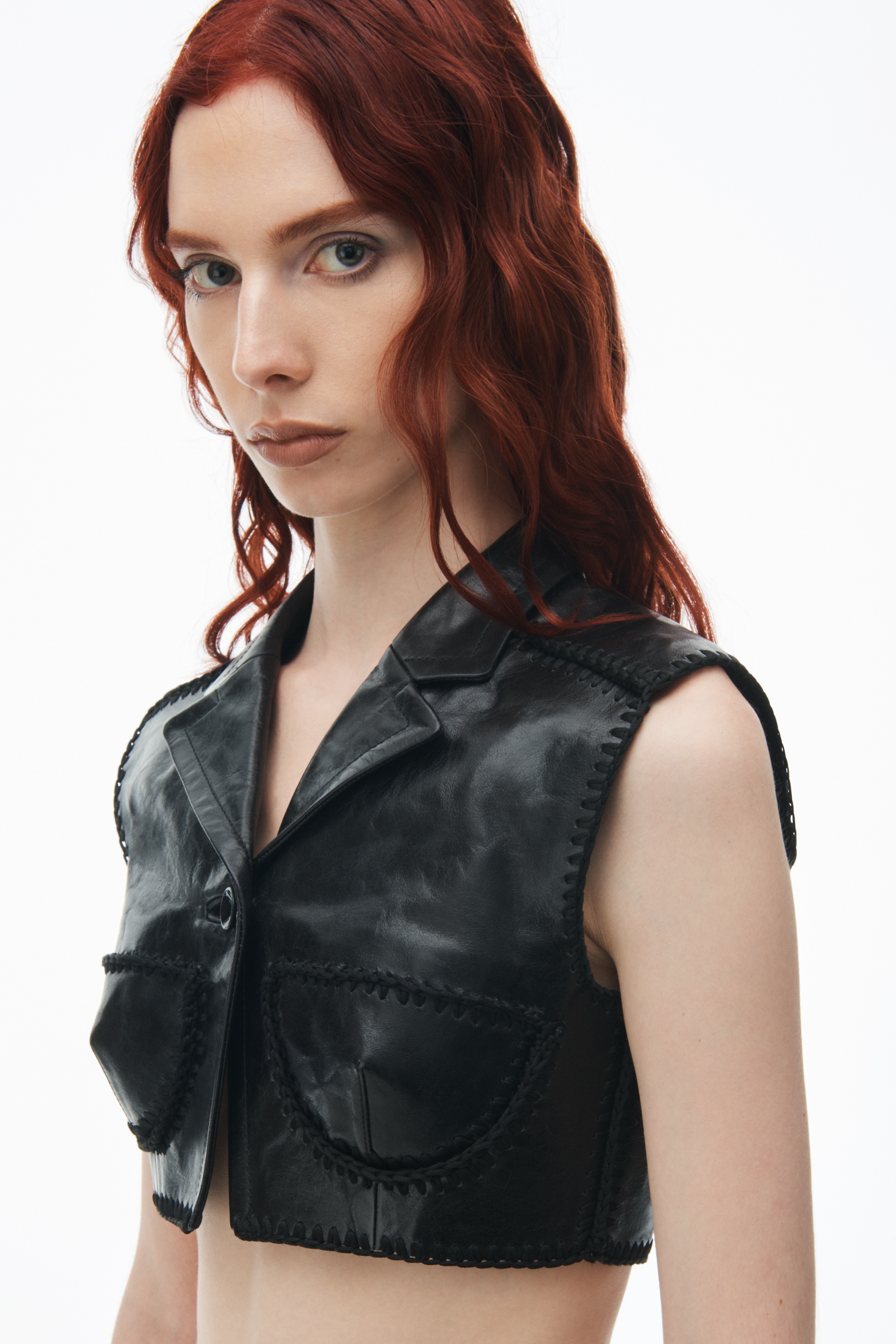 Alexander Wang Sleeveless Cropped Waistcoat in Leather