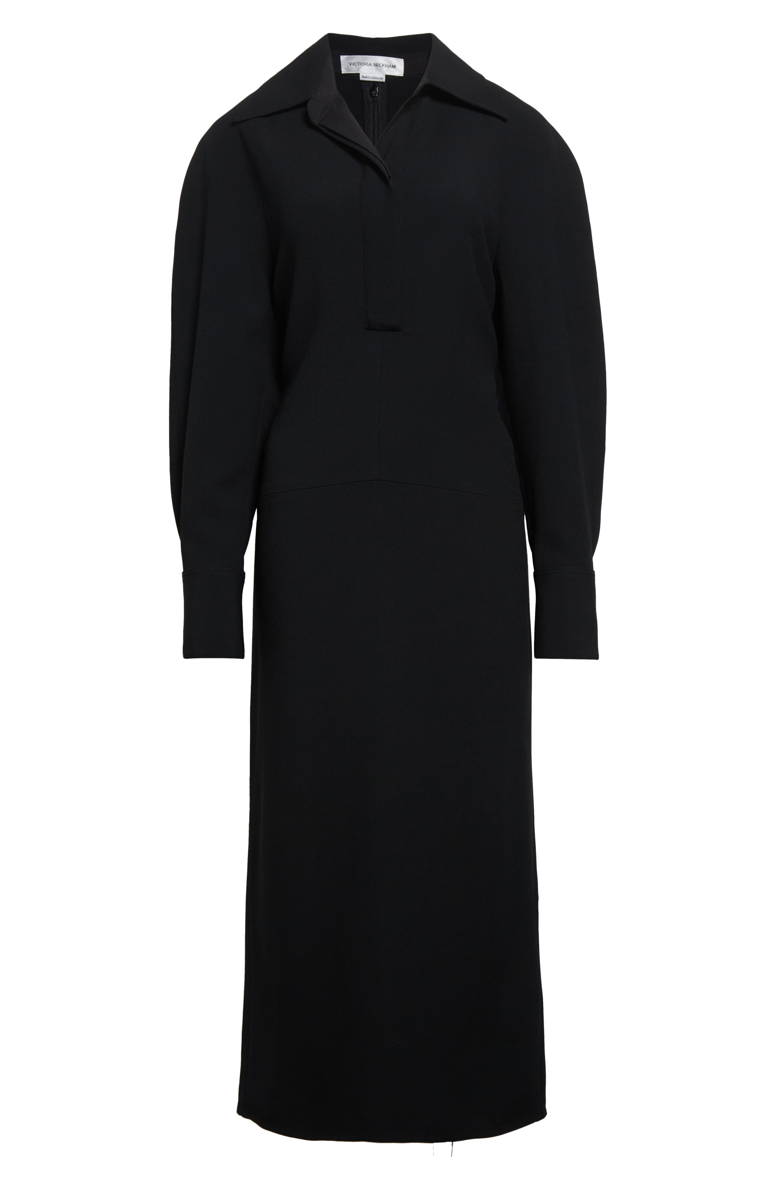 Victoria Beckham Long Sleeve Polo Midi Dress in Black at Nordstrom - 5
