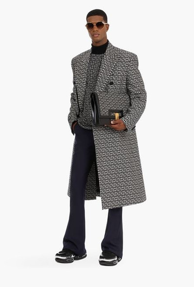 Balmain Bicolor ivory and black double-breasted coat with Balmain monogram outlook