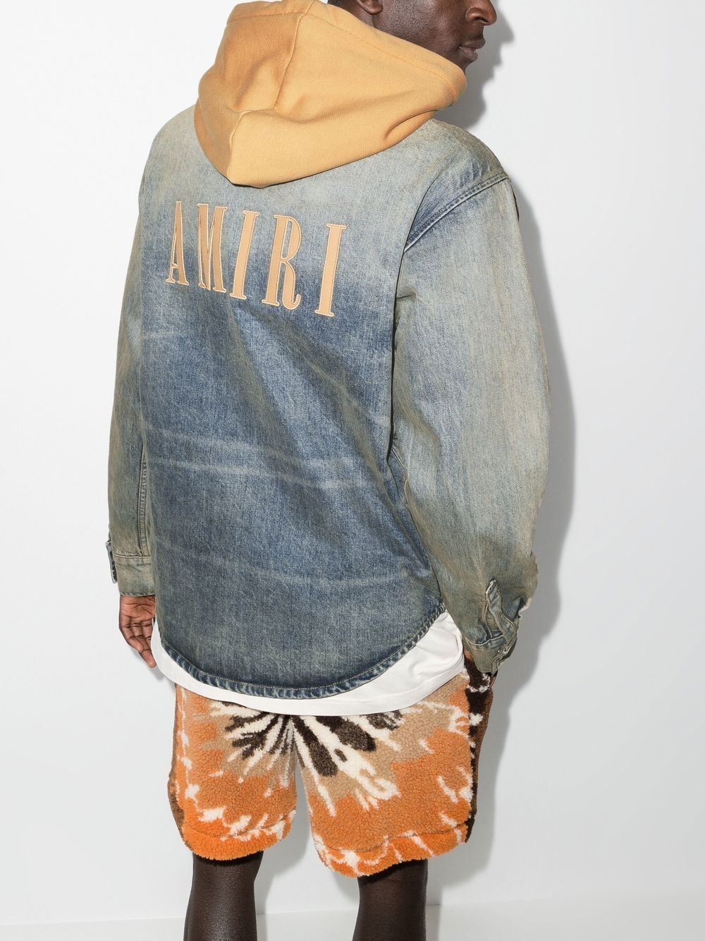 logo-embroidered hooded denim overshirt - 3