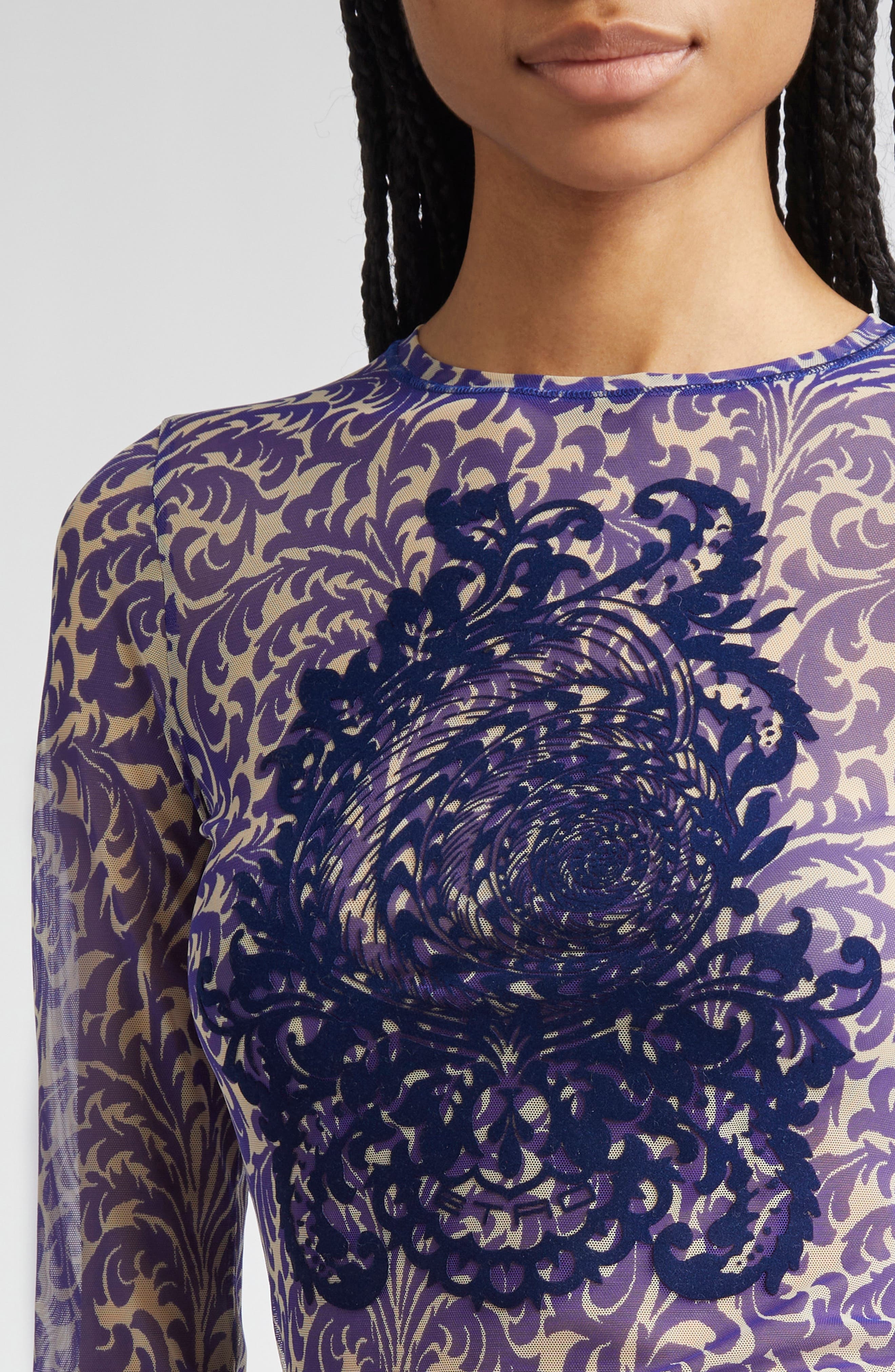 Etro Flocked Shell Paisley Top in Printed Blue Base at Nordstrom - 4