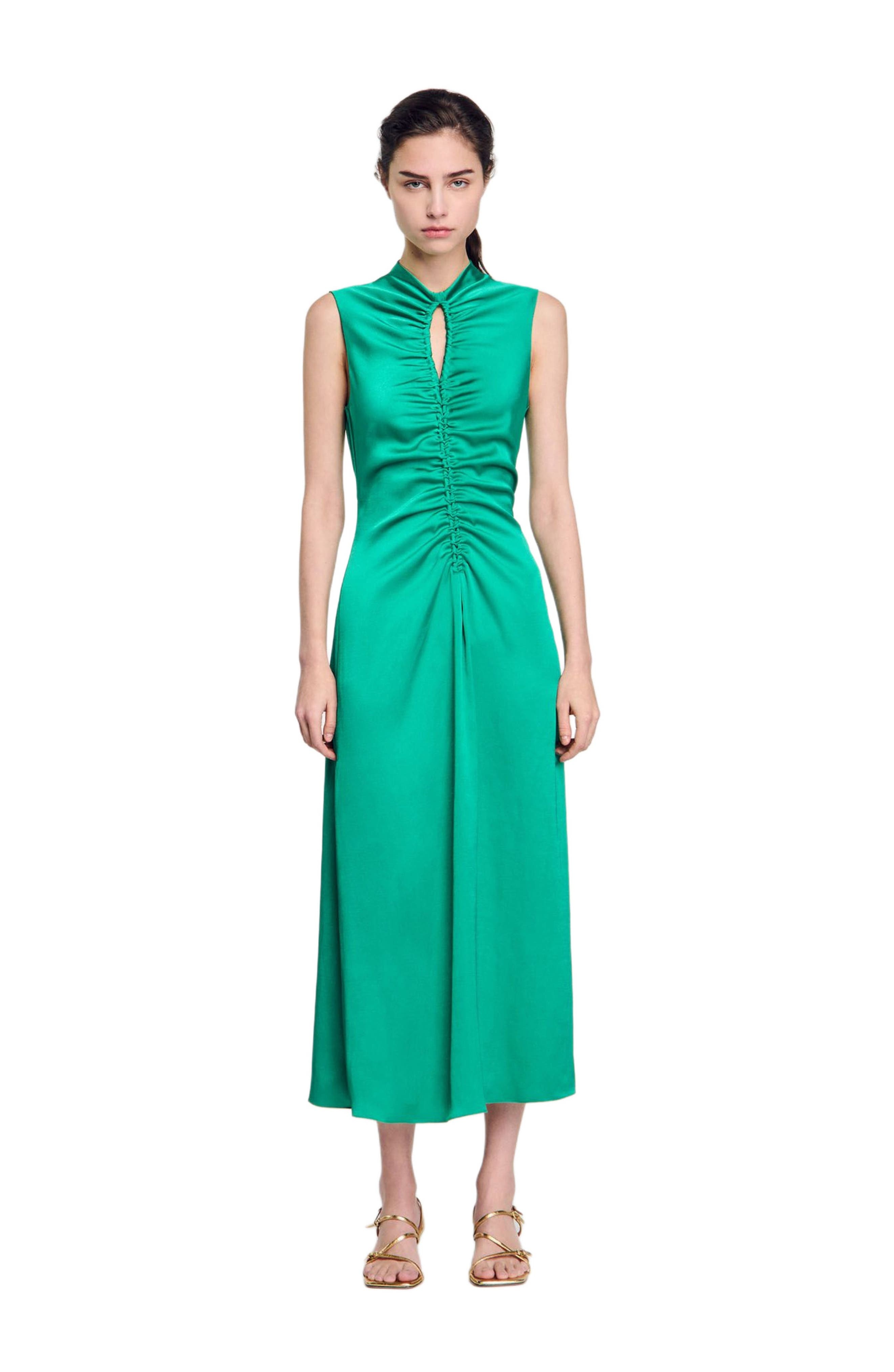 SANDRO Draped satin-effect dress in Emeuraude Green at Nordstrom - 1