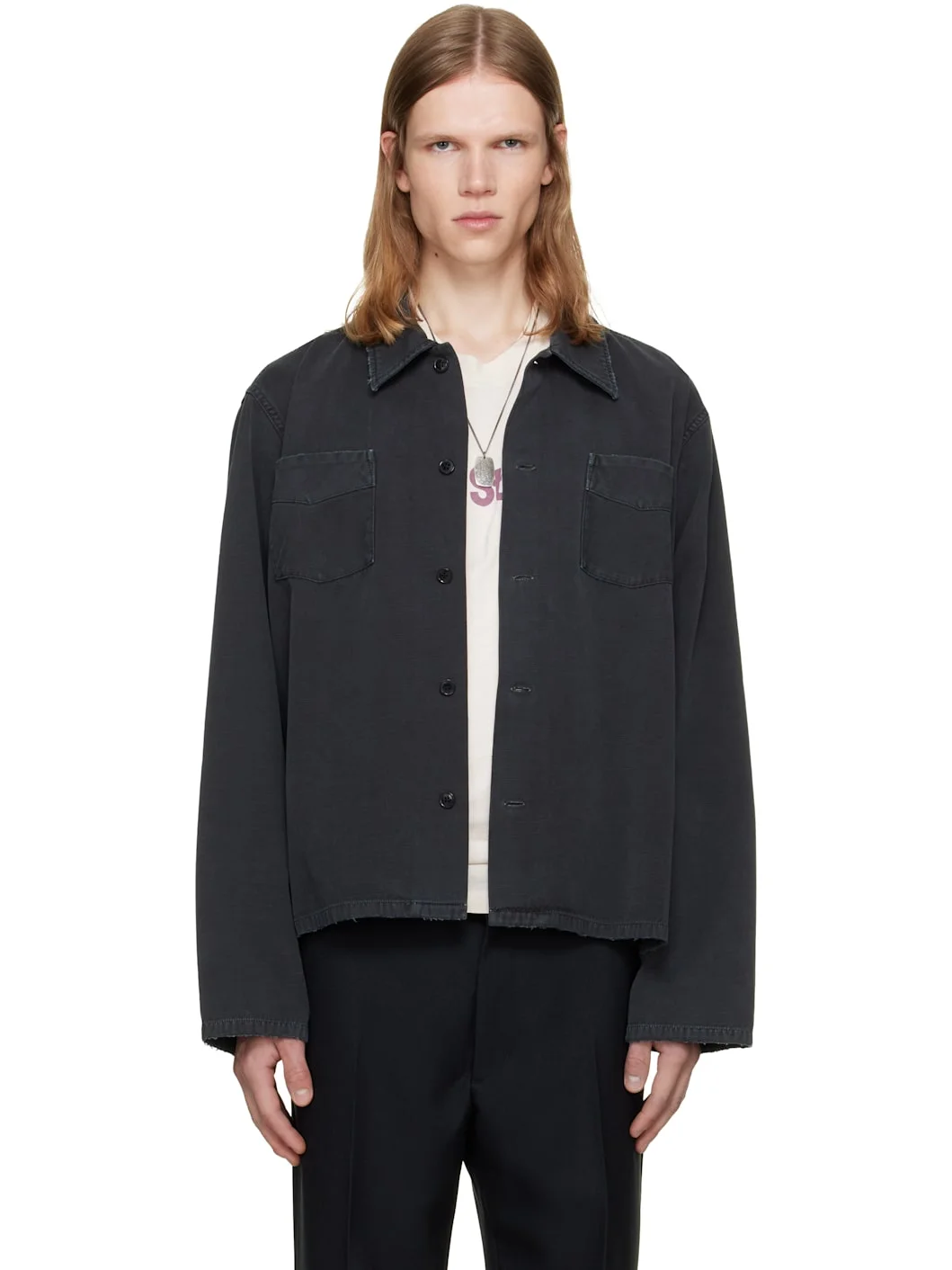 Black Garment Dyed Overshirt - 1