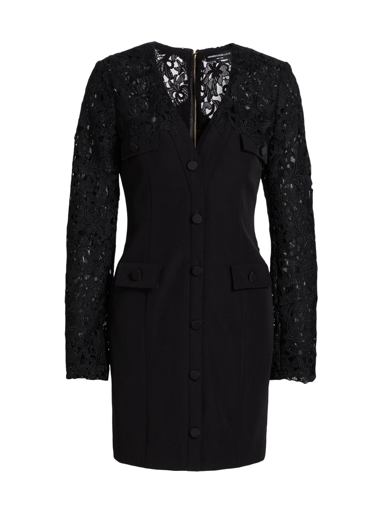 Women's Navina Lace-Trim Crepe Minidress - Black 1