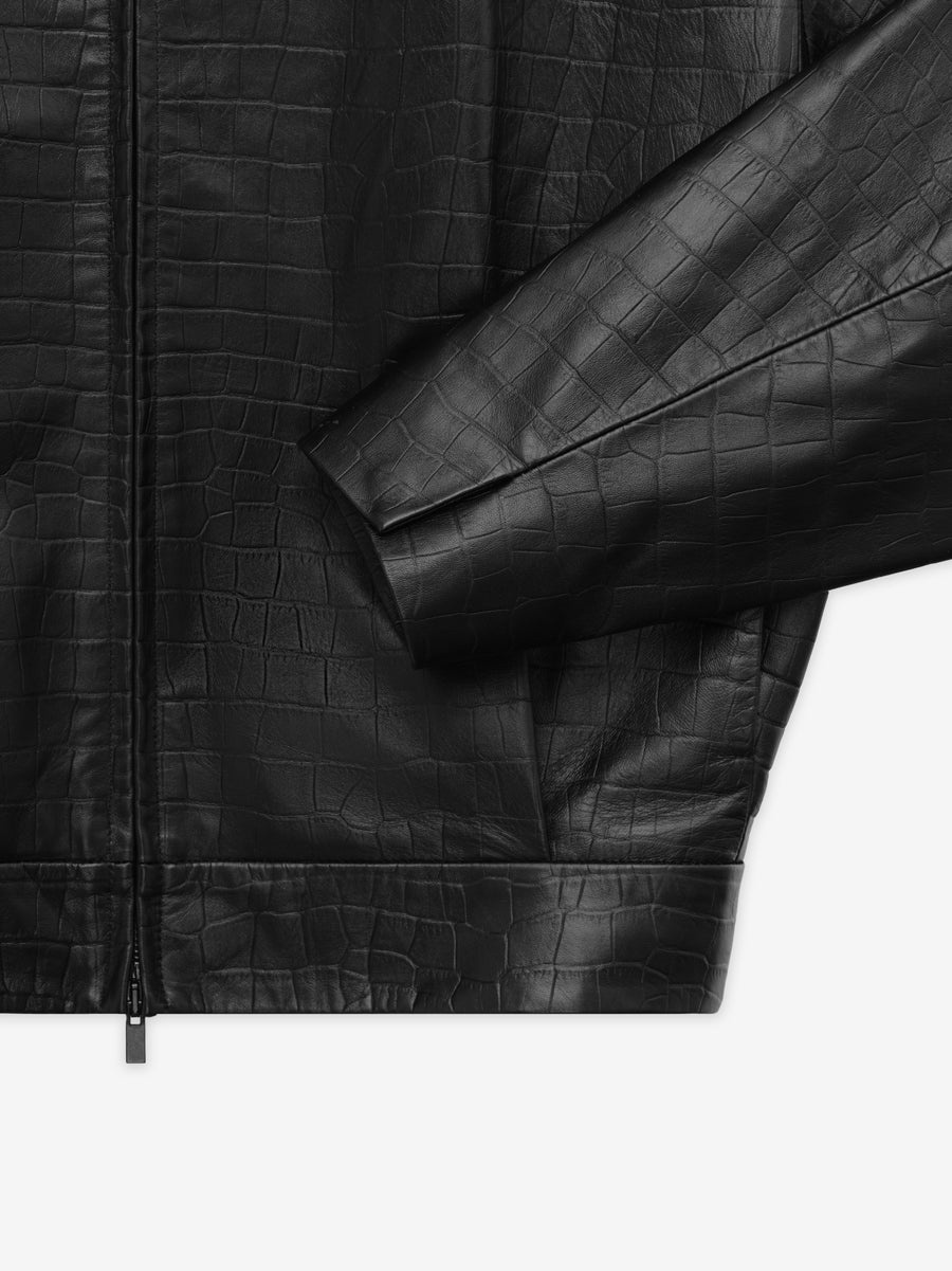 Crocodile Embossed Leather Jacket - 5