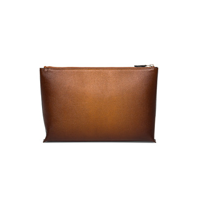 Santoni Brown saffiano leather pouch outlook