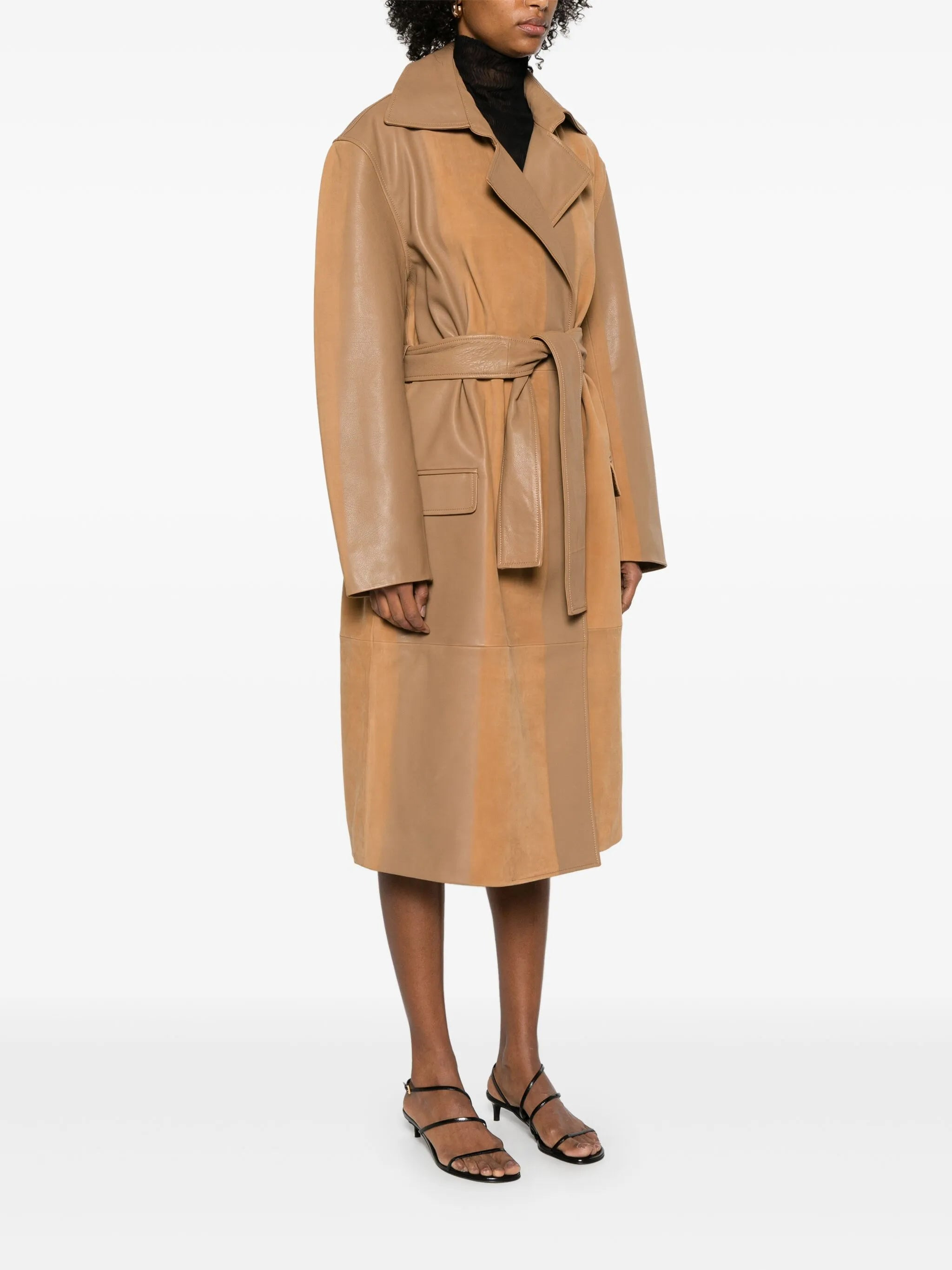 scuffed-leather coat - 3