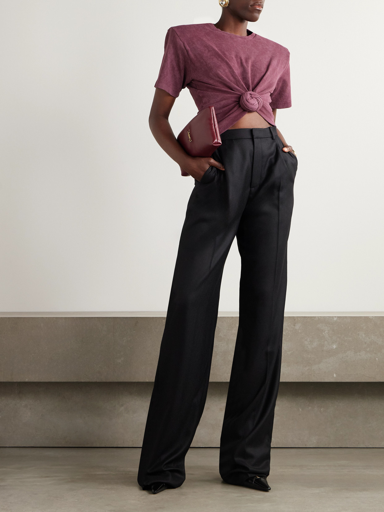 Cropped Knotted Ribbed Cotton-blend Jersey T-shirt - 2