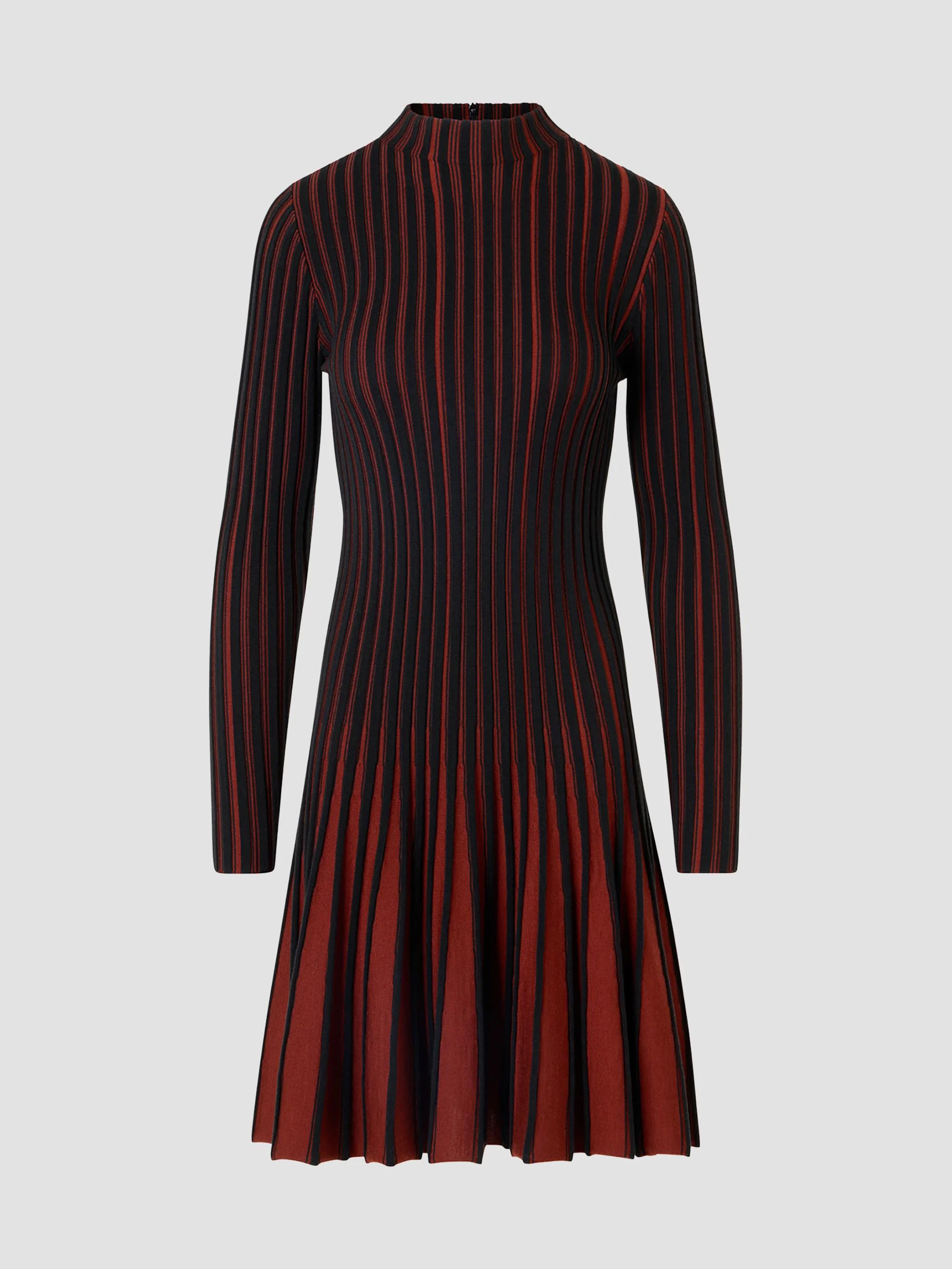 Women's Pleated Wool Dress - Copper Black - 1