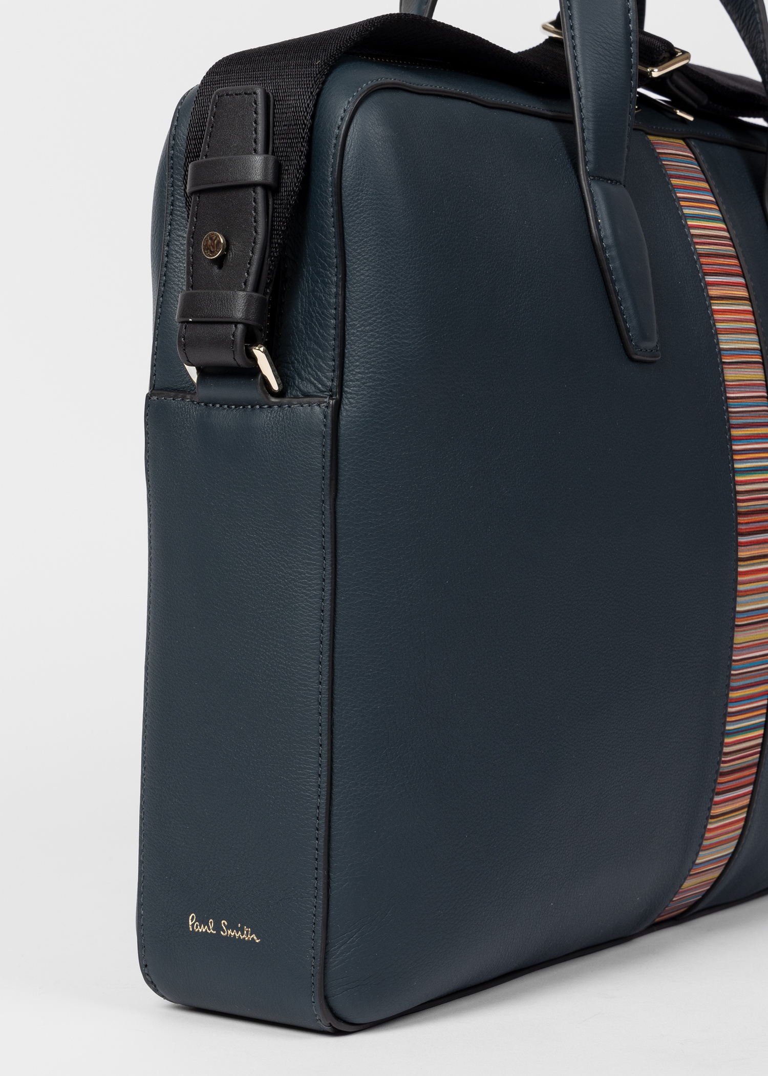Dark Blue Leather 'Signature Stripe' Business Folio - 8