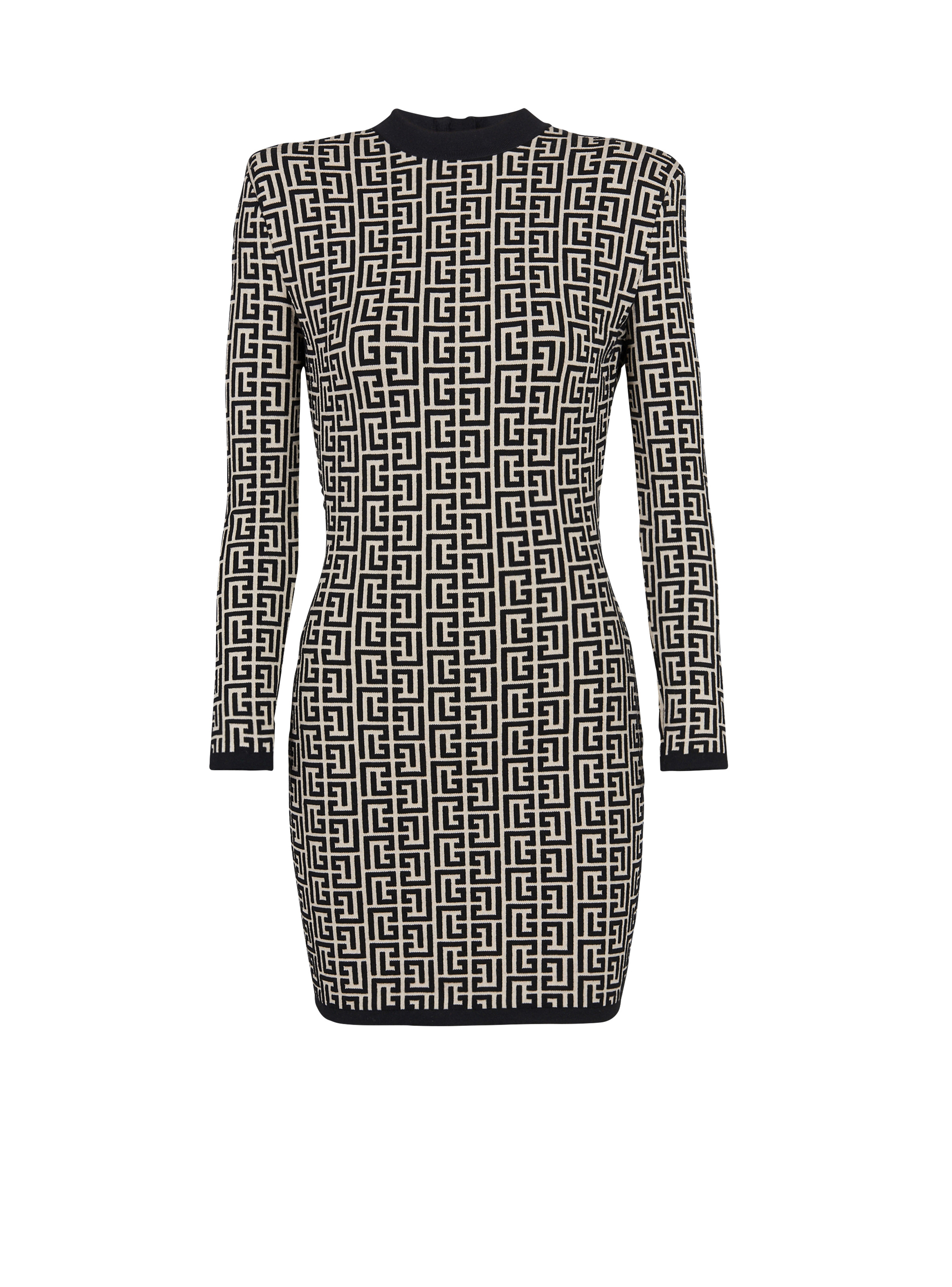 Short bicolor jacquard dress with Balmain monogram - 1