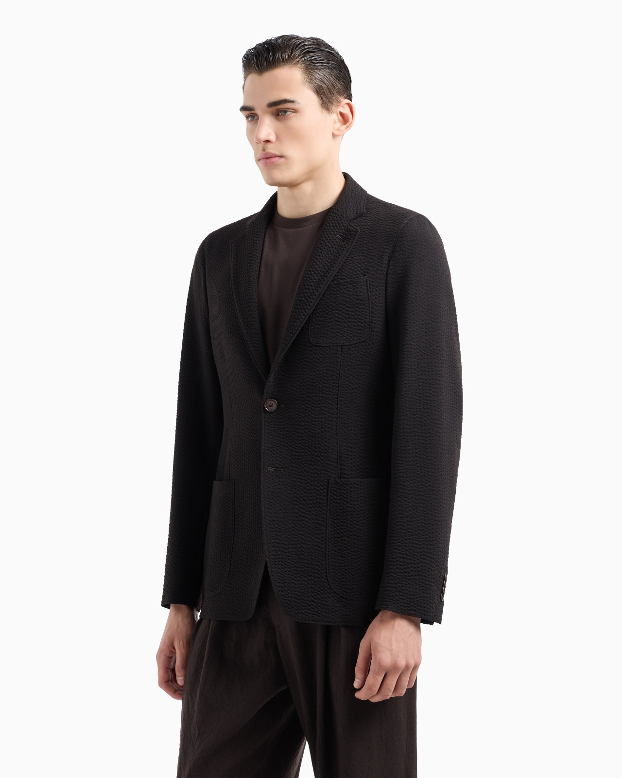 Upton line single-breasted jacket in virgin wool and cashmere seersucker - 4