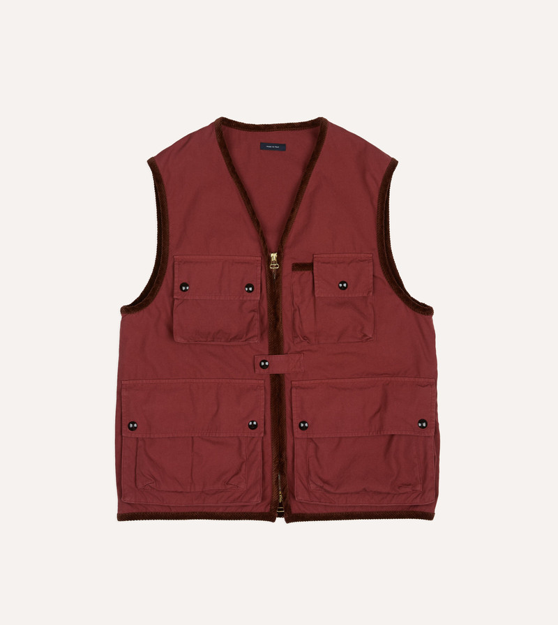 Washed Red Cotton Urban Safari Vest - 1