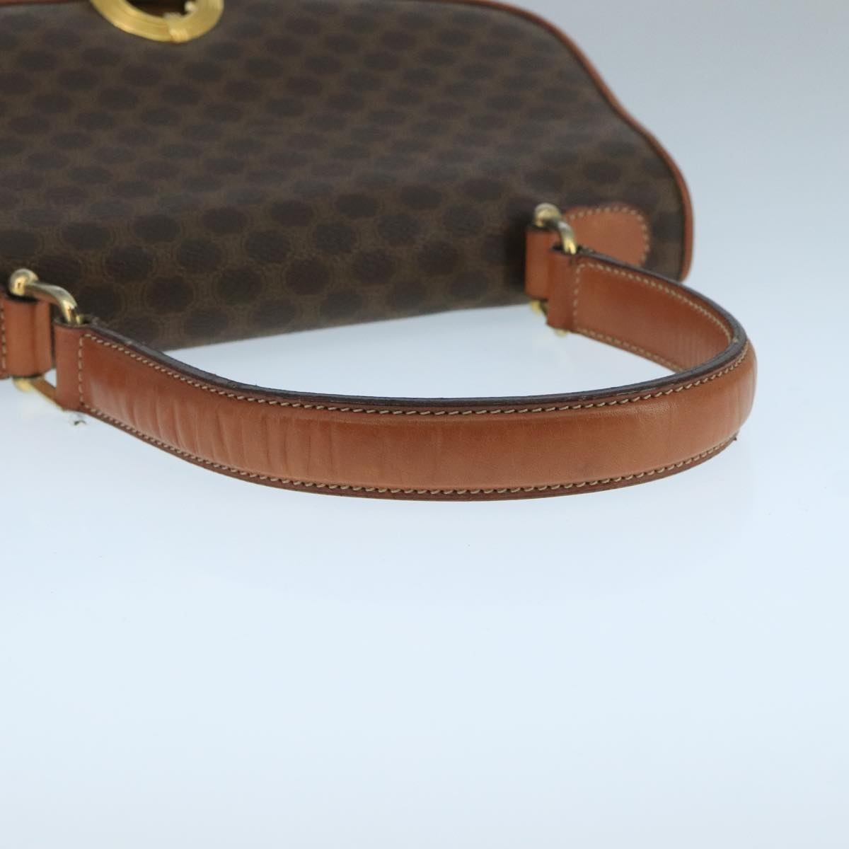 CELINE Macadam Canvas Hand Bag Pvc Leather Brown Gold - 7