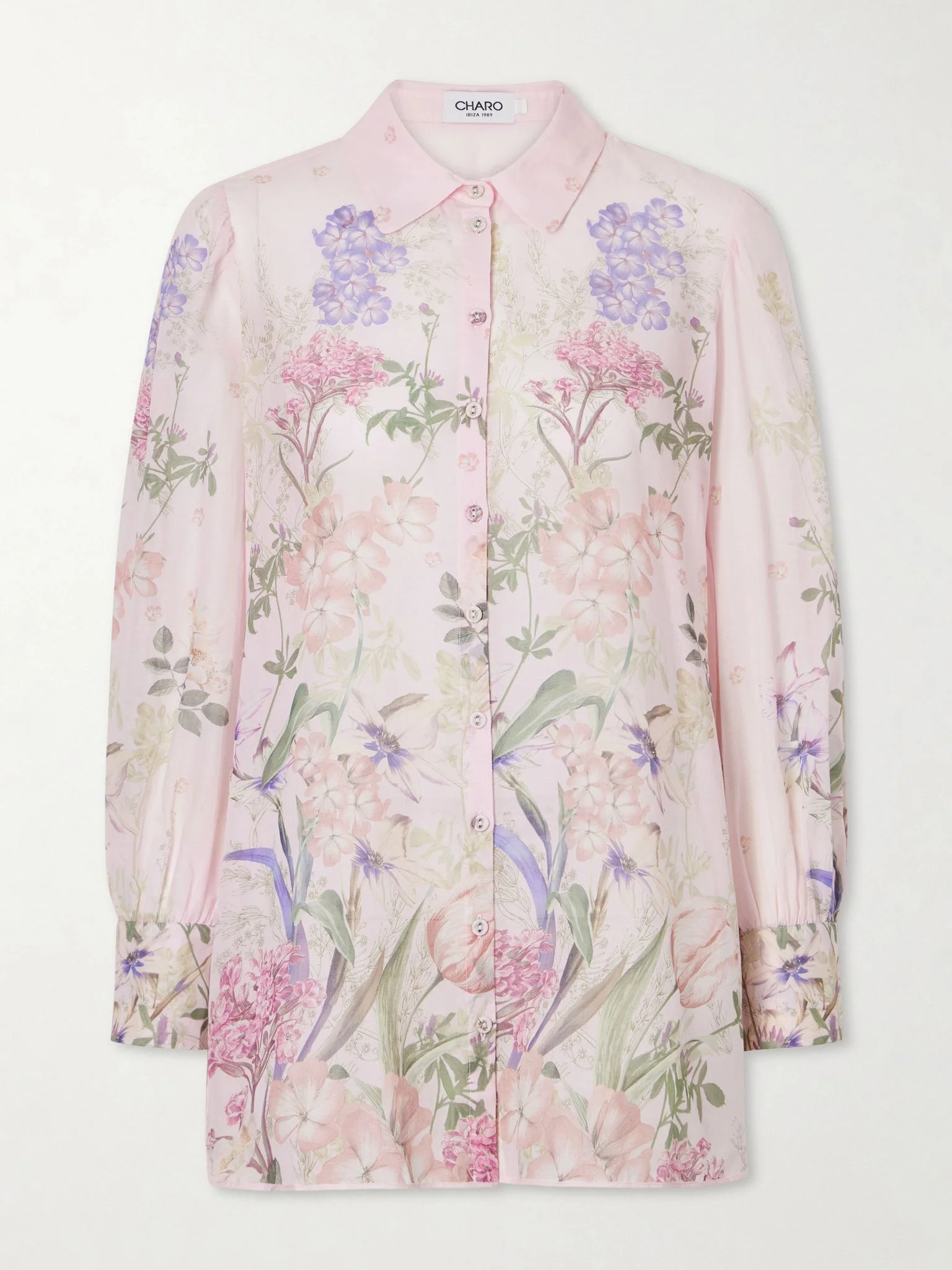 Aster floral-print cotton-blend shirt Pink - 1