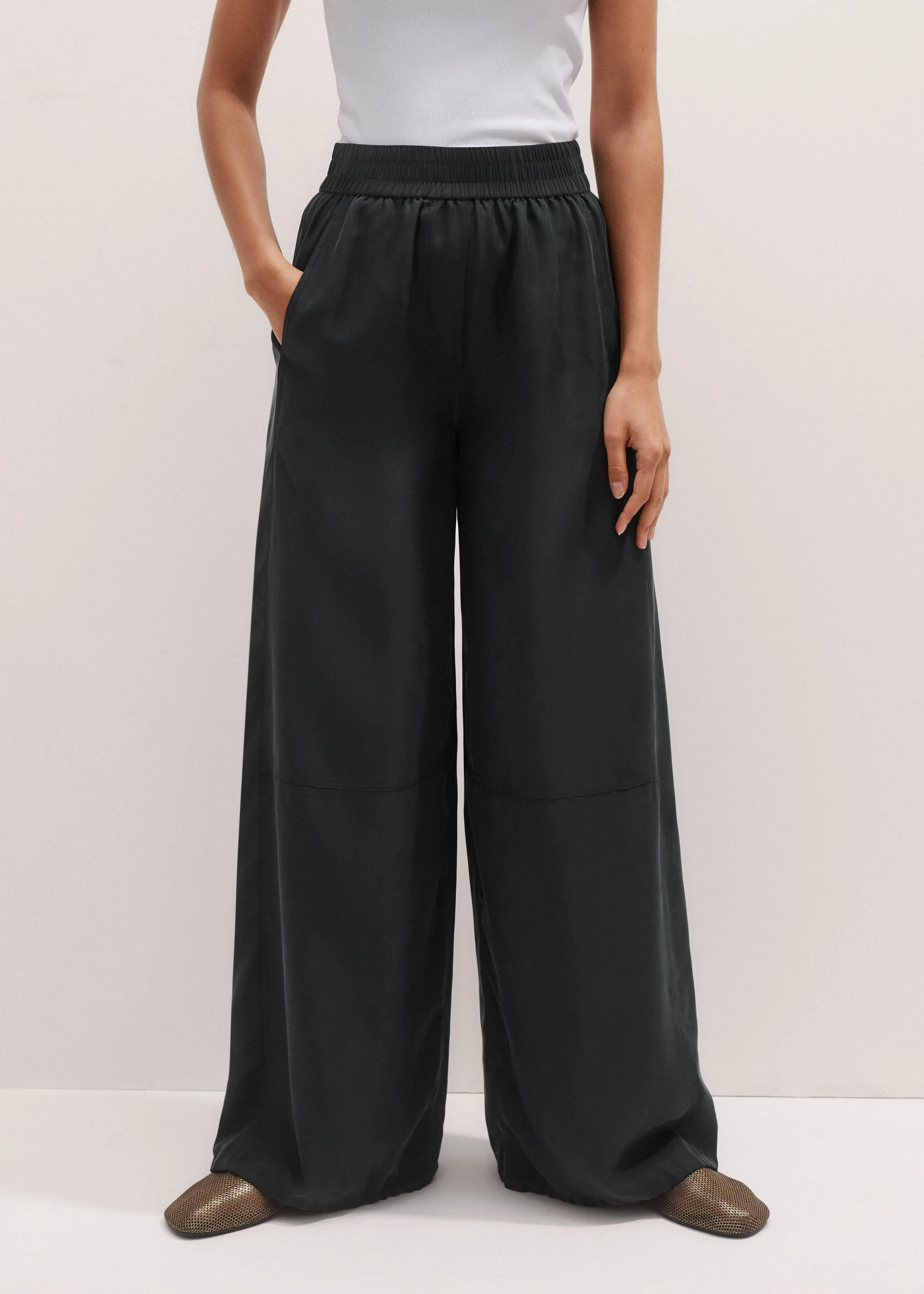 Washed Silk Drawstring Wide-Leg Pant - 1